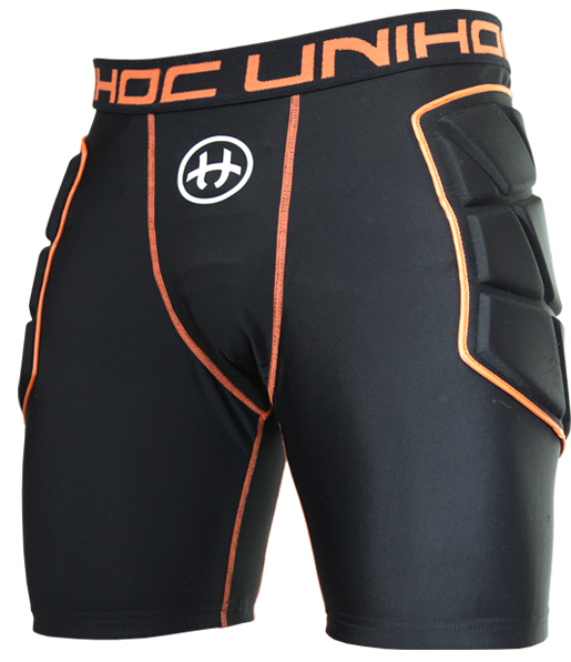 Str. 150/170 - XXXL - Målmands shorts - Unihoc Goalie FLOW - sort/orange