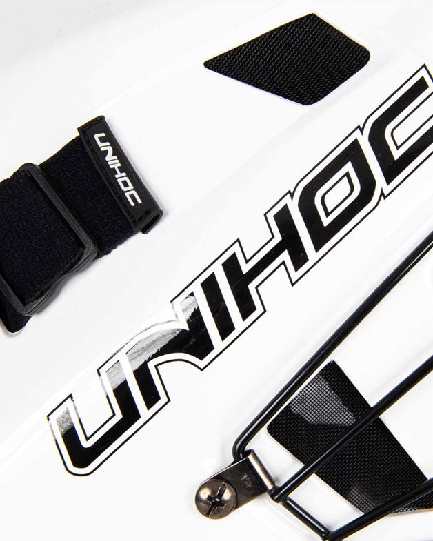 Målmandshjelm fra Unihoc - Inferno 44. Hjelm til målmand - Hvid/sort