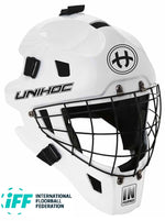 Målmandshjelm fra Unihoc - Inferno 44. Hjelm til målmand - Hvid/sort
