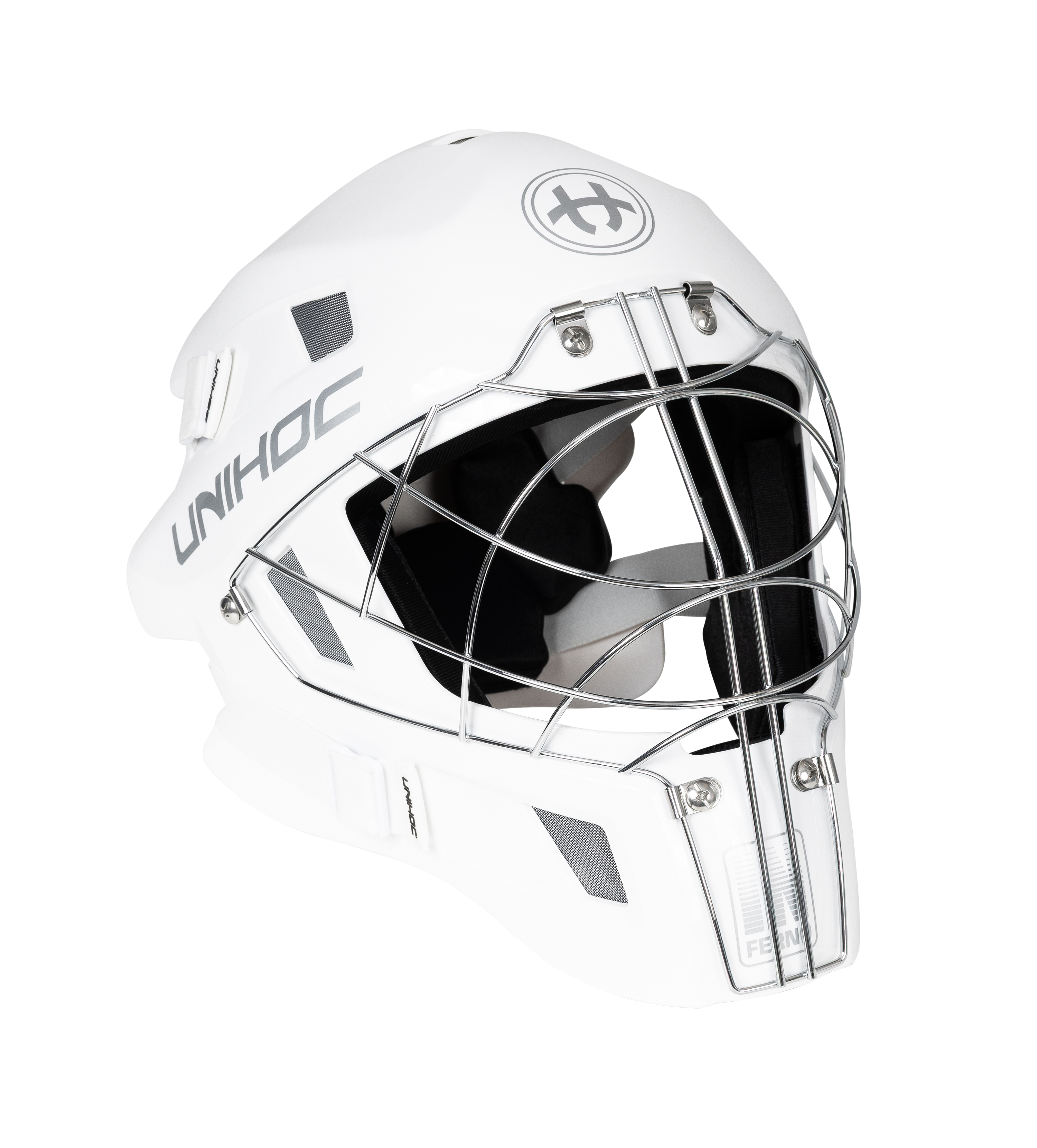 Unihoc målmandshjelm - Inferno 66 cat-eye cage, hjelm til målmand - Hvid