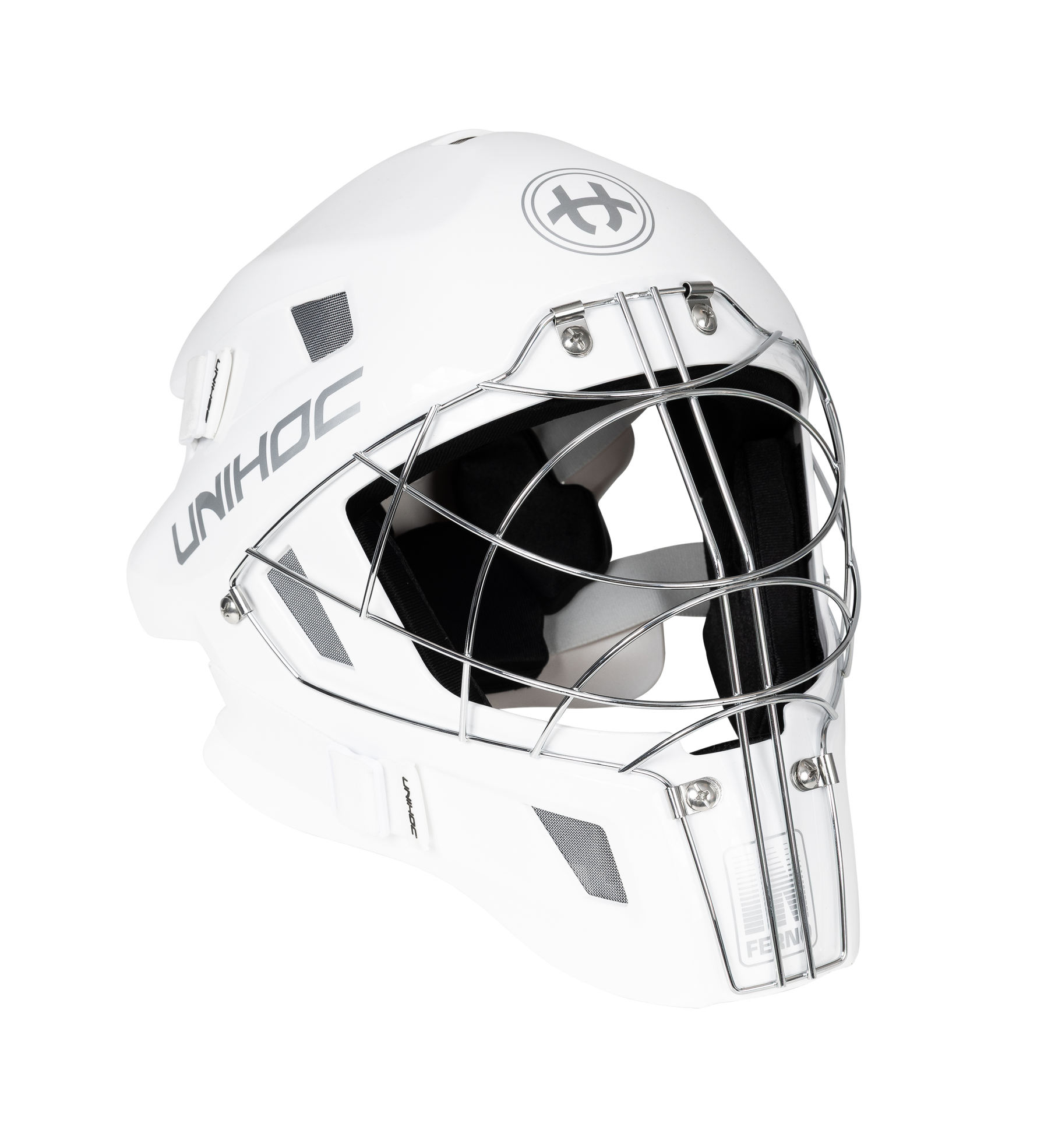 Unihoc målmandshjelm - Inferno 66 cat-eye cage, hjelm til målmand - Hvid