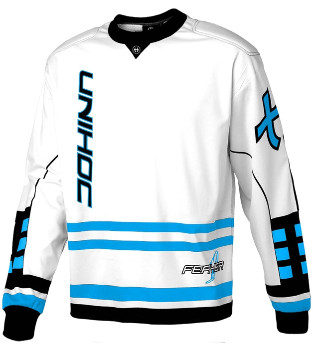 Str. 140 cm. Målmandstrøje - Unihoc Feather målmands bluse - hvid/blå