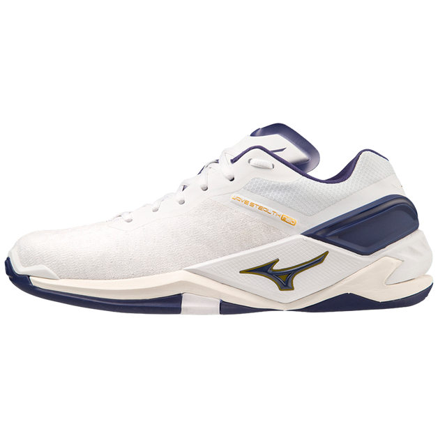 Str. 42-44,5 Mizuno Floorball sko - Mizuno Wave Stealth NEO - Hvid/blå/guld