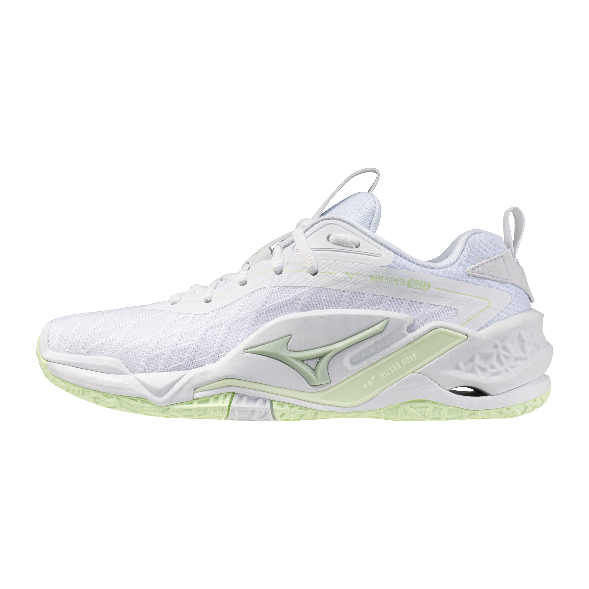 Str. 38,5-42 Mizuno Floorball sko - Mizuno Wave Stealth NEO 2.1 - Hvid/Lime Grøn