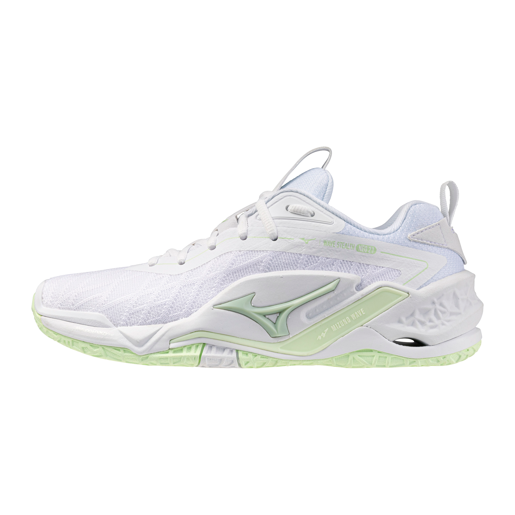 Str. 38,5-42 Mizuno Floorball sko - Mizuno Wave Stealth NEO 2.1 - Hvid/Lime Grøn