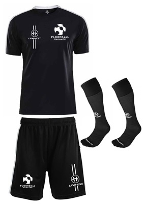 Landsholds spillesæt - Unihoc Arrow - T-shirt, shorts og strømper inkl. logo (Str. 120-XXL)