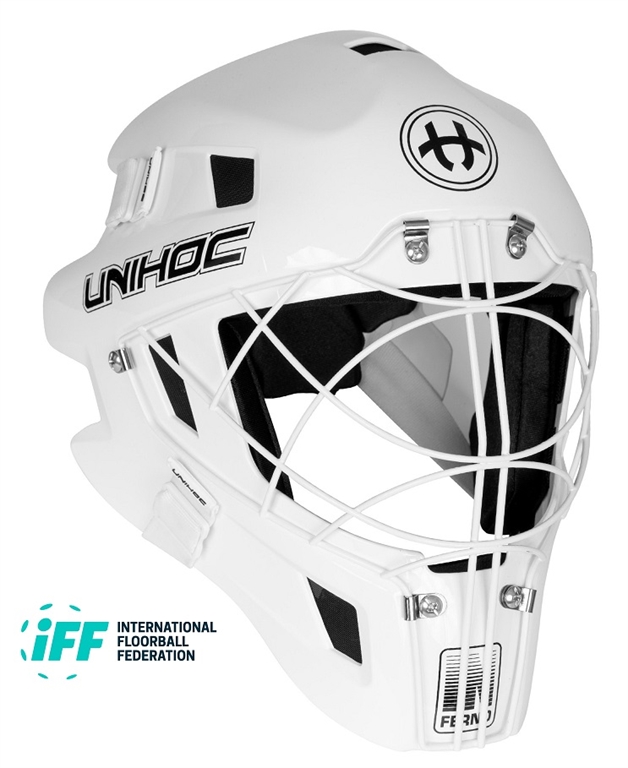 Unihoc målmandshjelm - Inferno 66 cat-eye cage, hjelm til målmand - Hvid