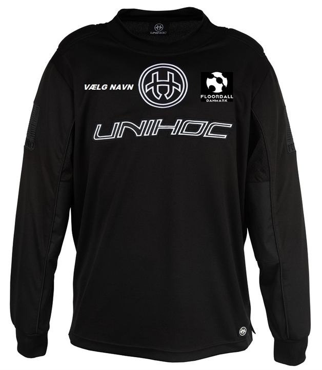 Målmandstrøje - Unihoc INFERNO All Black - floorball bluse inkl. logo (Str. 140-3XL)