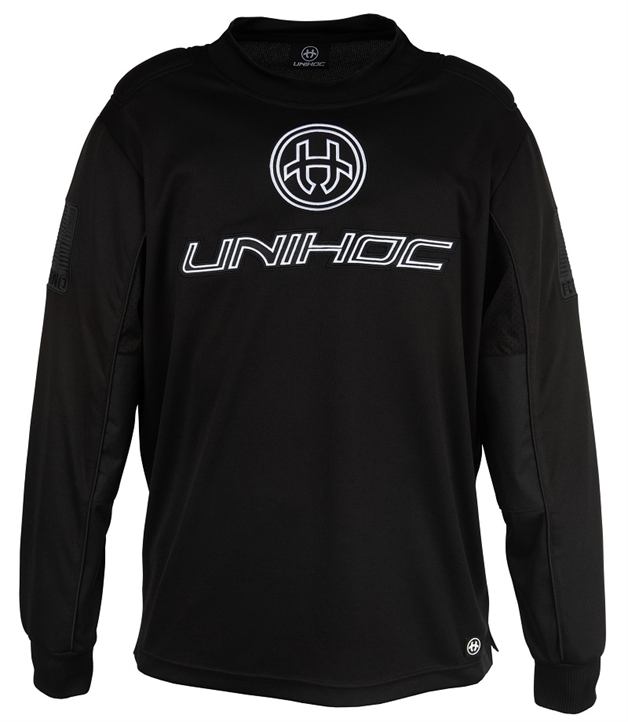 Målmandstrøje - Unihoc INFERNO All Black - floorball bluse (Str. 140-3XL)